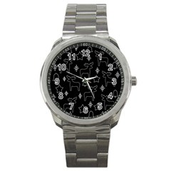 Black Xmas Pattern Sport Metal Watch