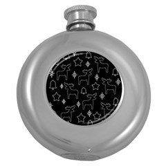 Black Xmas Pattern Round Hip Flask (5 Oz)