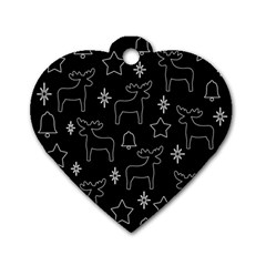 Black Xmas Pattern Dog Tag Heart (one Side) by Valentinaart