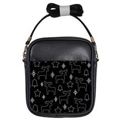 Black Xmas Pattern Girls Sling Bags