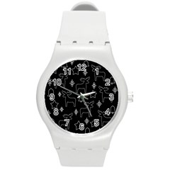 Black Xmas Pattern Round Plastic Sport Watch (m)