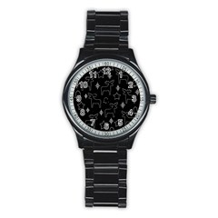 Black Xmas Pattern Stainless Steel Round Watch