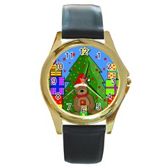 Xmas Gifts Round Gold Metal Watch by Valentinaart