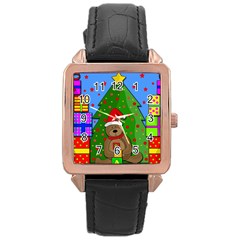 Xmas Gifts Rose Gold Leather Watch 