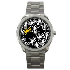 Yellow Lizard Pattern Sport Metal Watch by Valentinaart