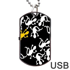 Yellow Lizard Pattern Dog Tag Usb Flash (two Sides)  by Valentinaart