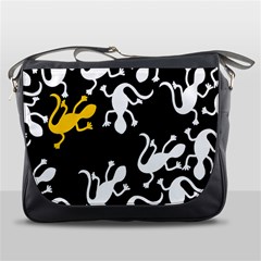 Yellow Lizard Pattern Messenger Bags by Valentinaart