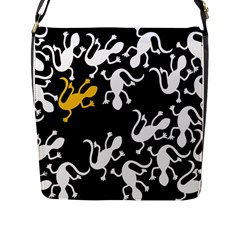 Yellow Lizard Pattern Flap Messenger Bag (l)  by Valentinaart