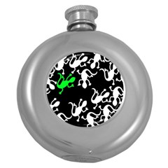 Green Lizards  Round Hip Flask (5 Oz) by Valentinaart