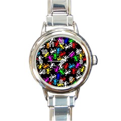 Colorful Lizards Pattern Round Italian Charm Watch by Valentinaart