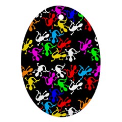 Colorful Lizards Pattern Ornament (oval)  by Valentinaart