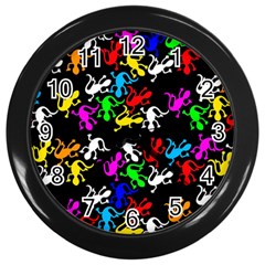 Colorful Lizards Pattern Wall Clocks (black) by Valentinaart