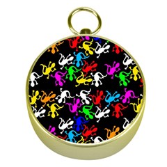 Colorful Lizards Pattern Gold Compasses