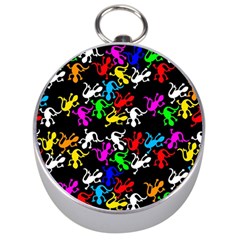 Colorful Lizards Pattern Silver Compasses