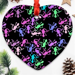 Purple Lizards Pattern Ornament (heart) 