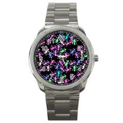 Purple Lizards Pattern Sport Metal Watch by Valentinaart