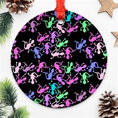 Purple Lizards Pattern Round Ornament (two Sides) 