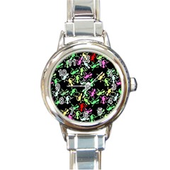 Playful Lizards Pattern Round Italian Charm Watch by Valentinaart