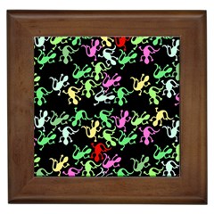 Playful Lizards Pattern Framed Tiles by Valentinaart