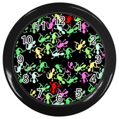 Playful Lizards Pattern Wall Clocks (black) by Valentinaart