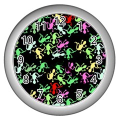 Playful Lizards Pattern Wall Clocks (silver)  by Valentinaart