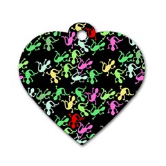 Playful Lizards Pattern Dog Tag Heart (two Sides) by Valentinaart