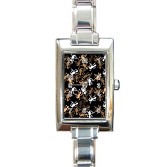 Brown Lizards Pattern Rectangle Italian Charm Watch by Valentinaart