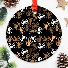 Brown Lizards Pattern Ornament (round)  by Valentinaart