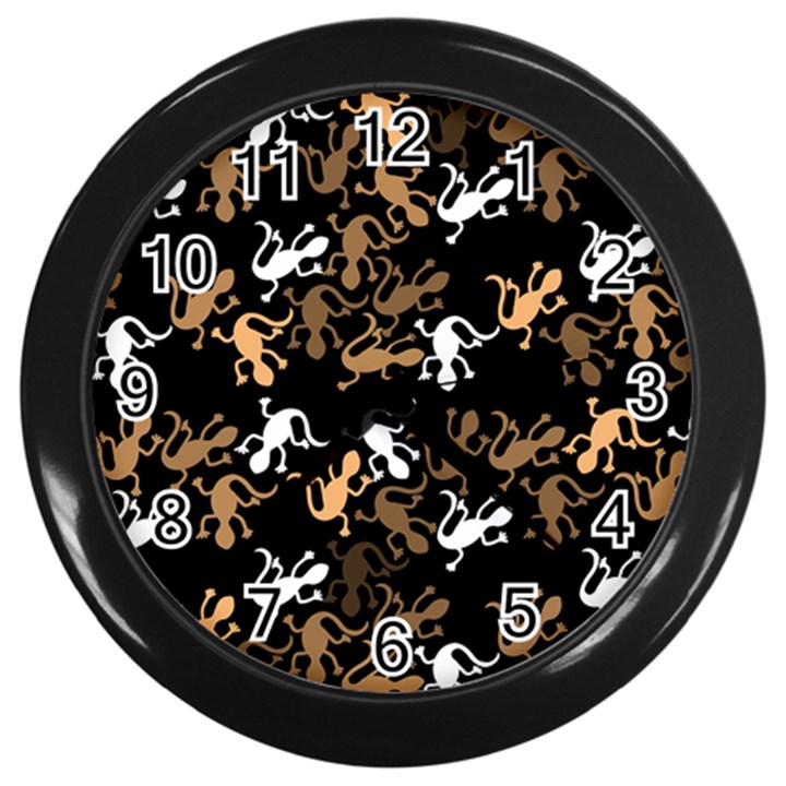 Brown lizards pattern Wall Clocks (Black)