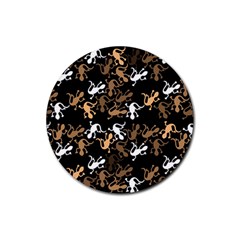 Brown Lizards Pattern Rubber Round Coaster (4 Pack)  by Valentinaart