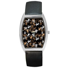 Brown Lizards Pattern Barrel Style Metal Watch by Valentinaart