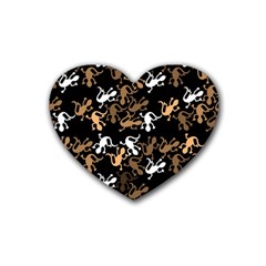 Brown Lizards Pattern Rubber Coaster (heart)  by Valentinaart