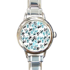 Lizards pattern - blue Round Italian Charm Watch