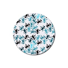 Lizards pattern - blue Rubber Coaster (Round) 