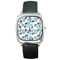 Lizards pattern - blue Square Metal Watch