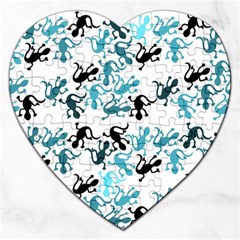 Lizards pattern - blue Jigsaw Puzzle (Heart)