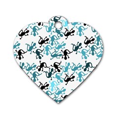 Lizards Pattern - Blue Dog Tag Heart (two Sides) by Valentinaart