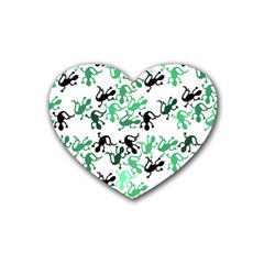 Lizards Pattern - Green Heart Coaster (4 Pack)  by Valentinaart