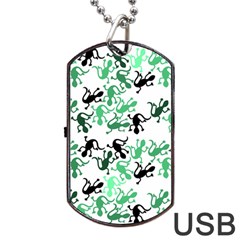 Lizards Pattern - Green Dog Tag Usb Flash (one Side) by Valentinaart