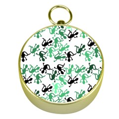 Lizards Pattern - Green Gold Compasses by Valentinaart