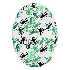 Lizards Pattern - Green Ornament (oval)  by Valentinaart