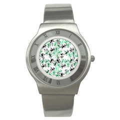 Lizards Pattern - Green Stainless Steel Watch by Valentinaart