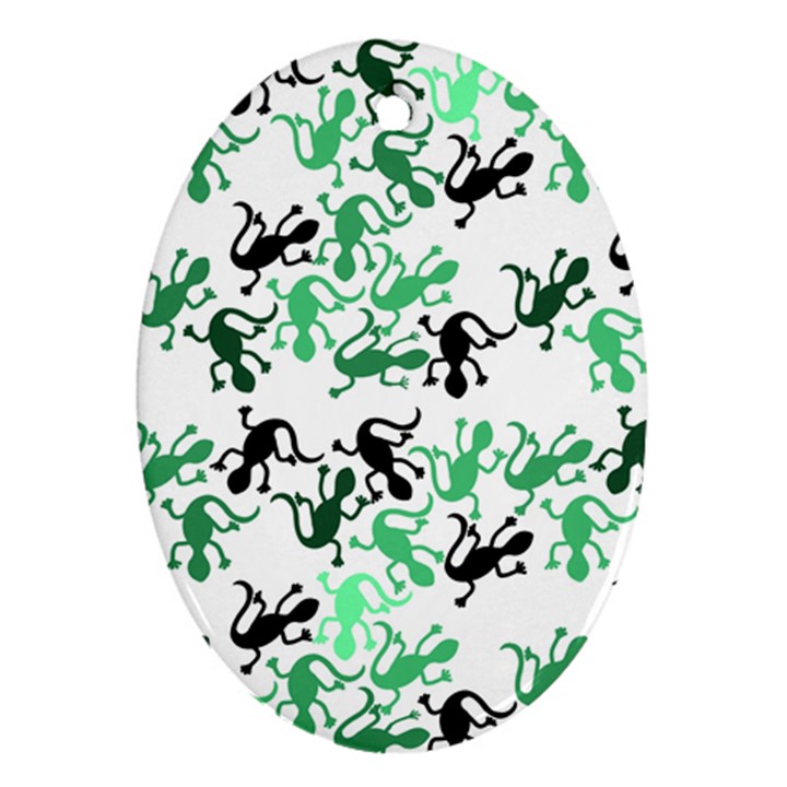 Lizards pattern - green Oval Ornament (Two Sides)