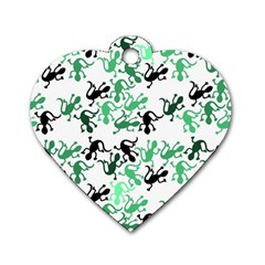 Lizards Pattern - Green Dog Tag Heart (two Sides) by Valentinaart