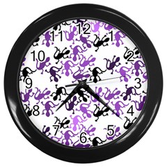 Lizards Pattern - Purple Wall Clocks (black) by Valentinaart