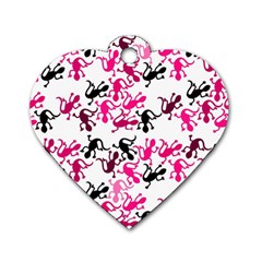 Lizards Pattern - Magenta Dog Tag Heart (one Side) by Valentinaart