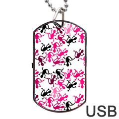 Lizards Pattern - Magenta Dog Tag Usb Flash (two Sides)  by Valentinaart