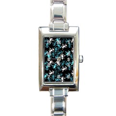 Cyan Lizards Pattern Rectangle Italian Charm Watch by Valentinaart