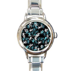 Cyan Lizards Pattern Round Italian Charm Watch by Valentinaart