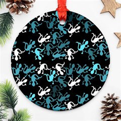 Cyan Lizards Pattern Ornament (round)  by Valentinaart